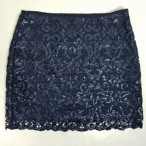 J.O.A. Los Angeles Navy Sequined Lace Mini Skirt